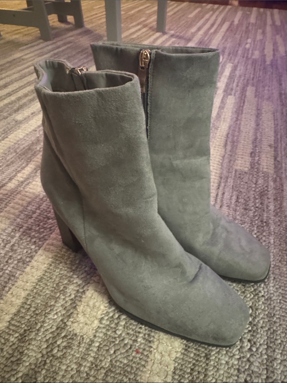 JustFab Grey Suede Square Toe Block Heel Ankle Boots